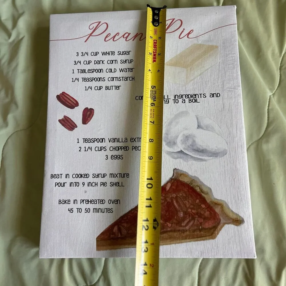 Retro Unique Pecan Pie Recipe Canvas Kitchen Baking Wall Decor Sign